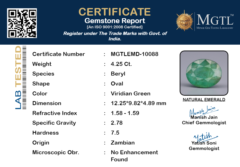 Zambian Emerald - 4.25 Carat Fine Quality EMD-10088
