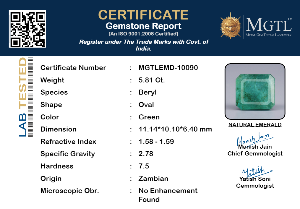 Zambian Emerald - 5.81 Carat Fine Quality EMD-10090