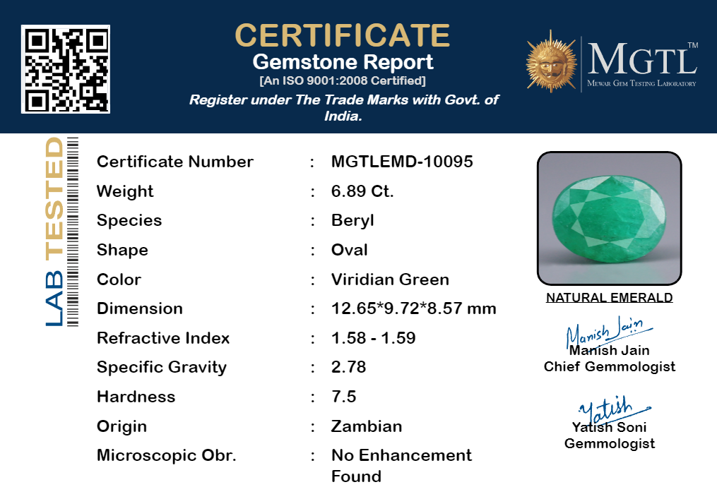 Zambian Emerald - 6.89 Carat Fine Quality EMD-10095