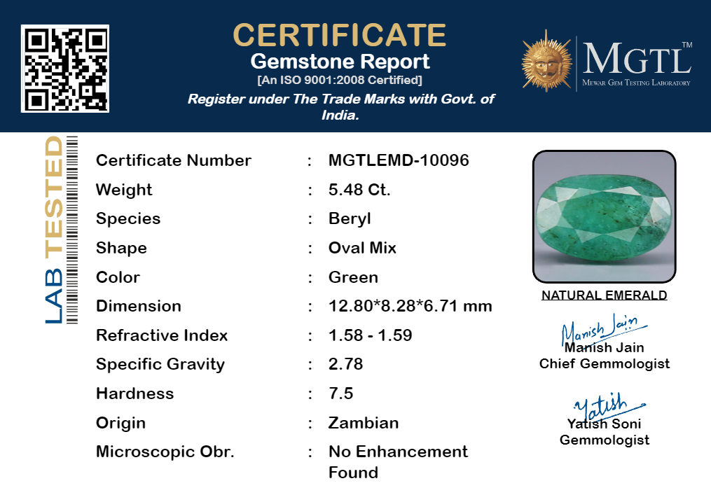 Zambian Emerald - 5.48 Carat Fine Quality EMD-10096