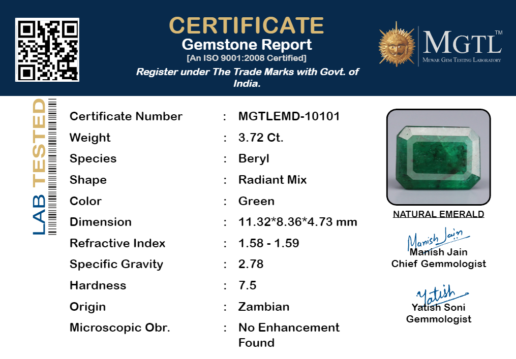 Zambian Emerald - 3.72 Carat Prime Quality EMD-10101