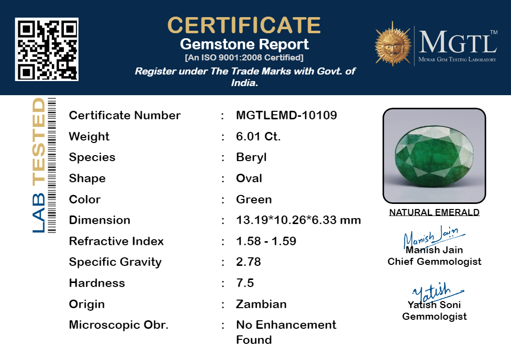Zambian Emerald - 6.01 Carat Fine Quality EMD-10109
