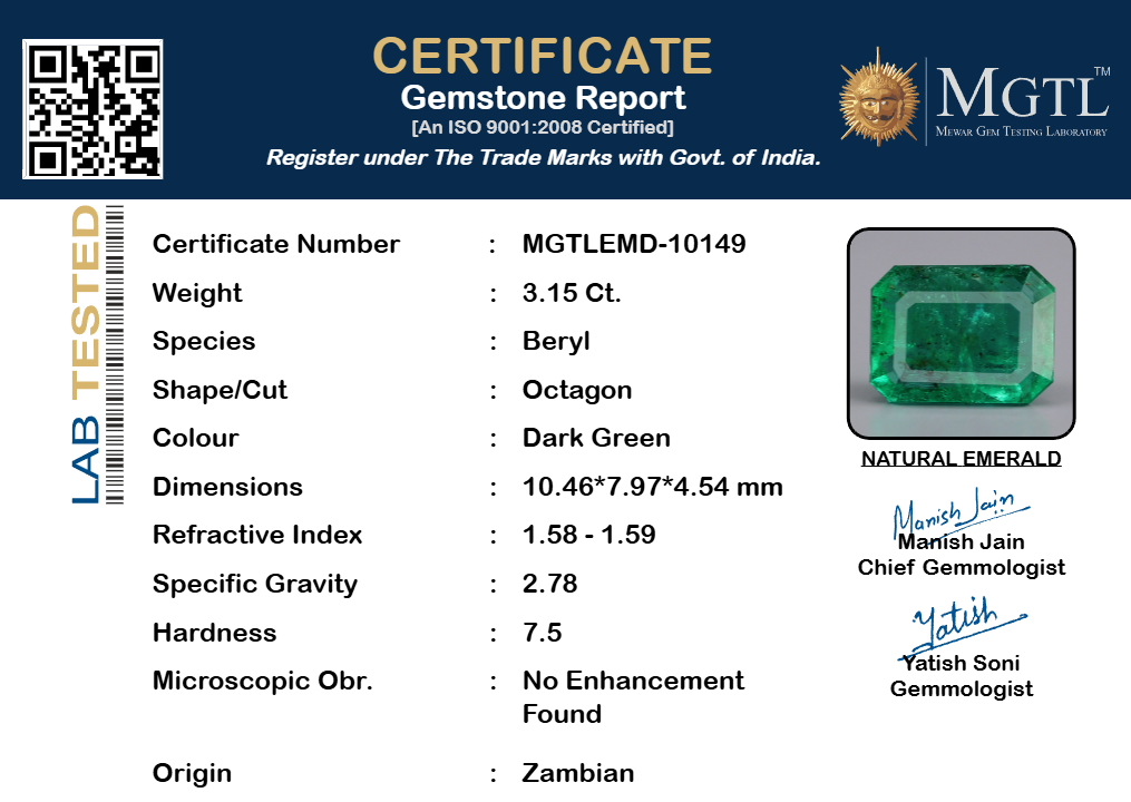 Zambian Emerald - 3.15 Carat Limited Quality EMD-10149