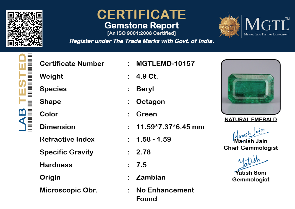 Zambian Emerald - 4.90 Carat Limited Quality EMD-10157