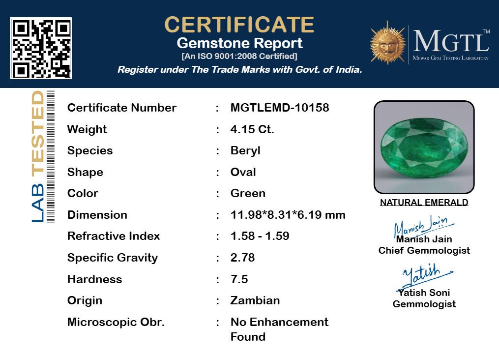 Zambian Emerald - 4.15 Carat Limited Quality EMD-10158