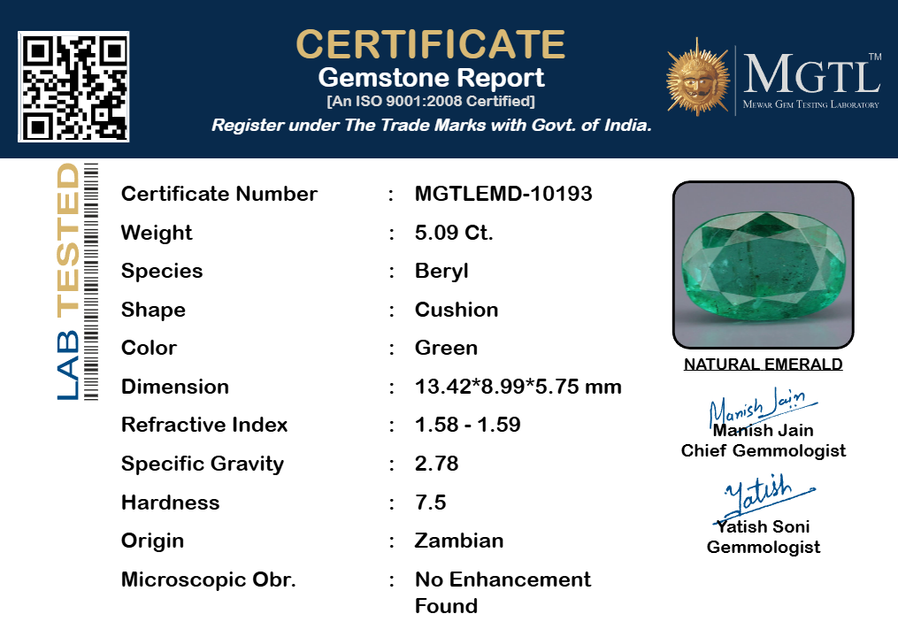 Zambian Emerald - 5.09 Carat Limited Quality EMD-10193