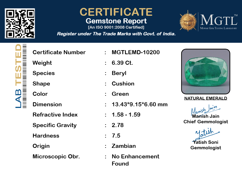 Zambian Emerald - 6.39 Carat Prime Quality EMD-10200
