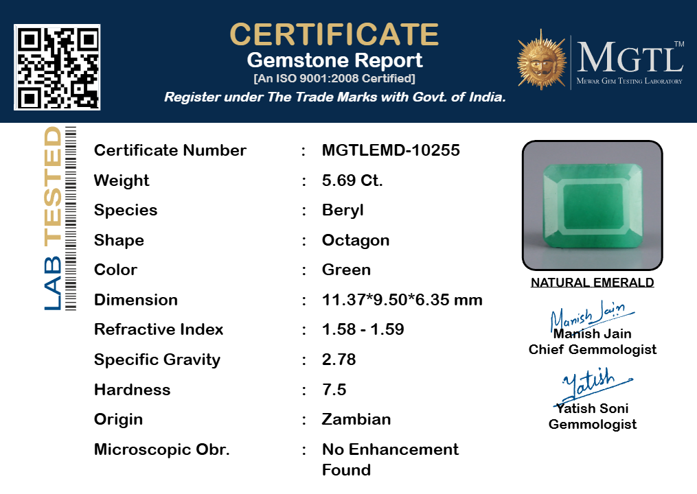 Zambian Emerald - 5.69 Carat Fine Quality EMD-10255