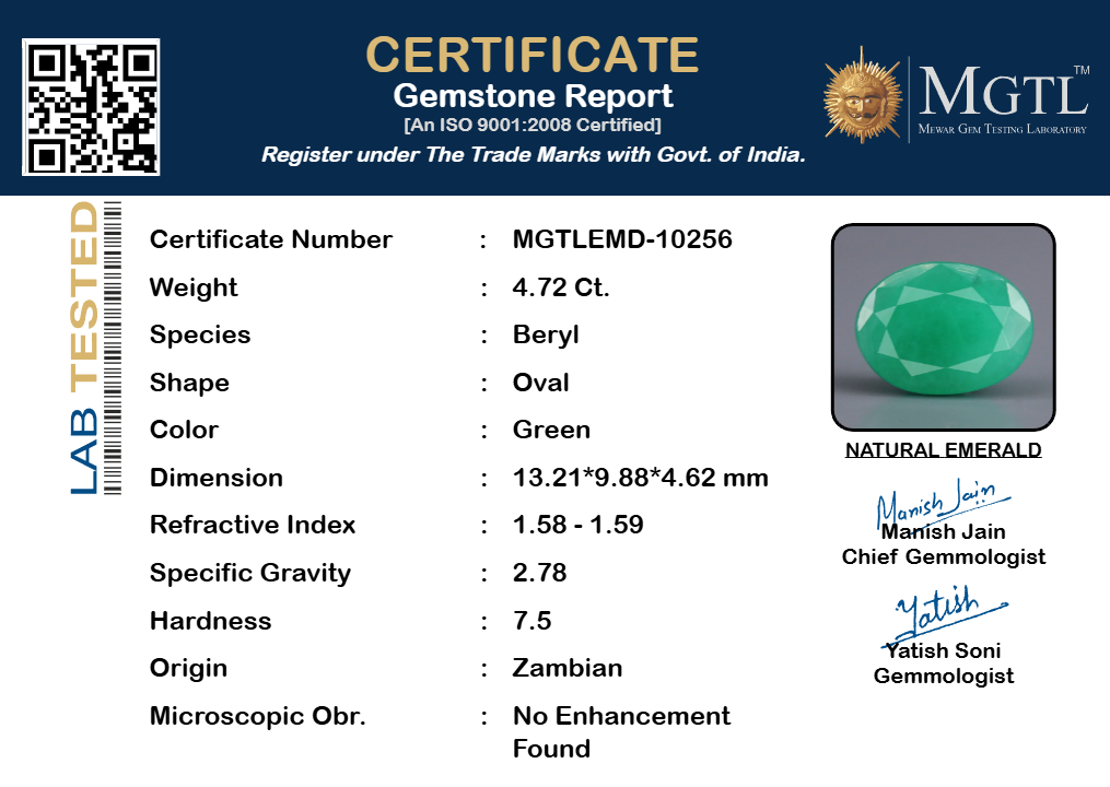 Zambian Emerald - 4.72 Carat Fine Quality EMD-10256