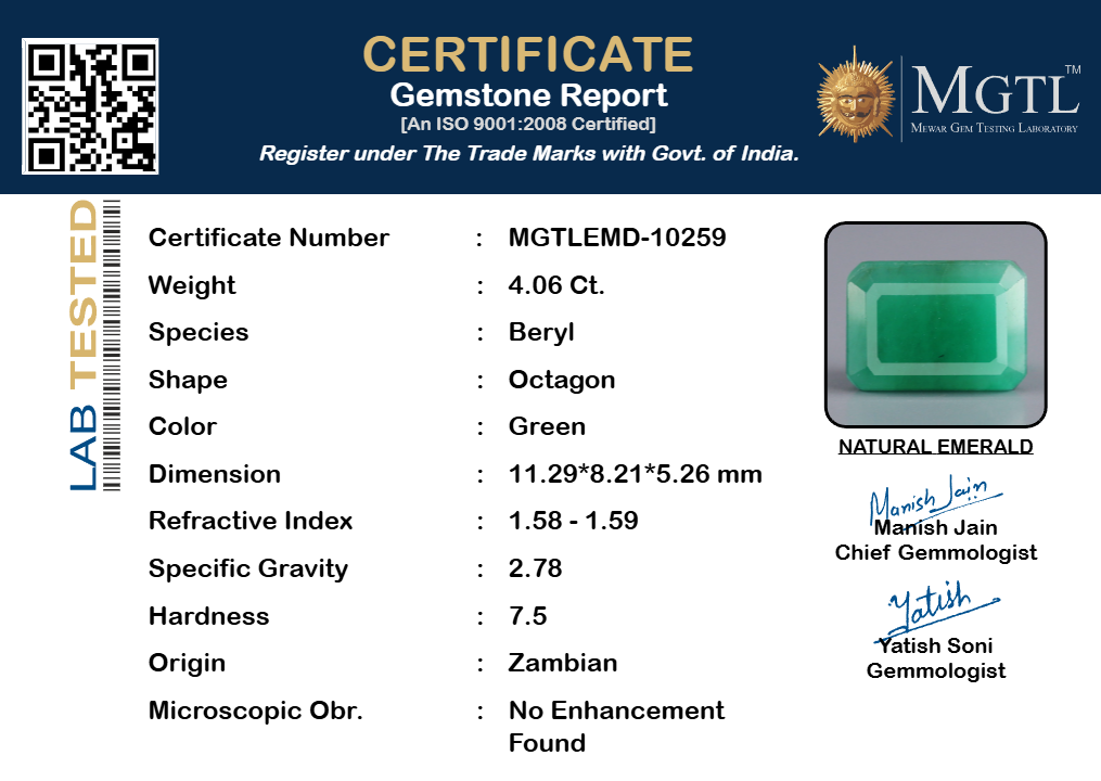 Zambian Emerald - 4.06 Carat Fine Quality EMD-10259