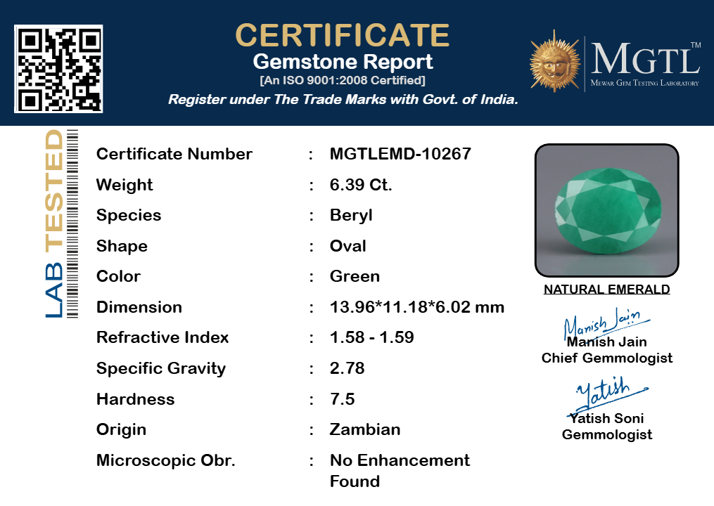Zambian Emerald - 6.39 Carat Fine Quality EMD-10267