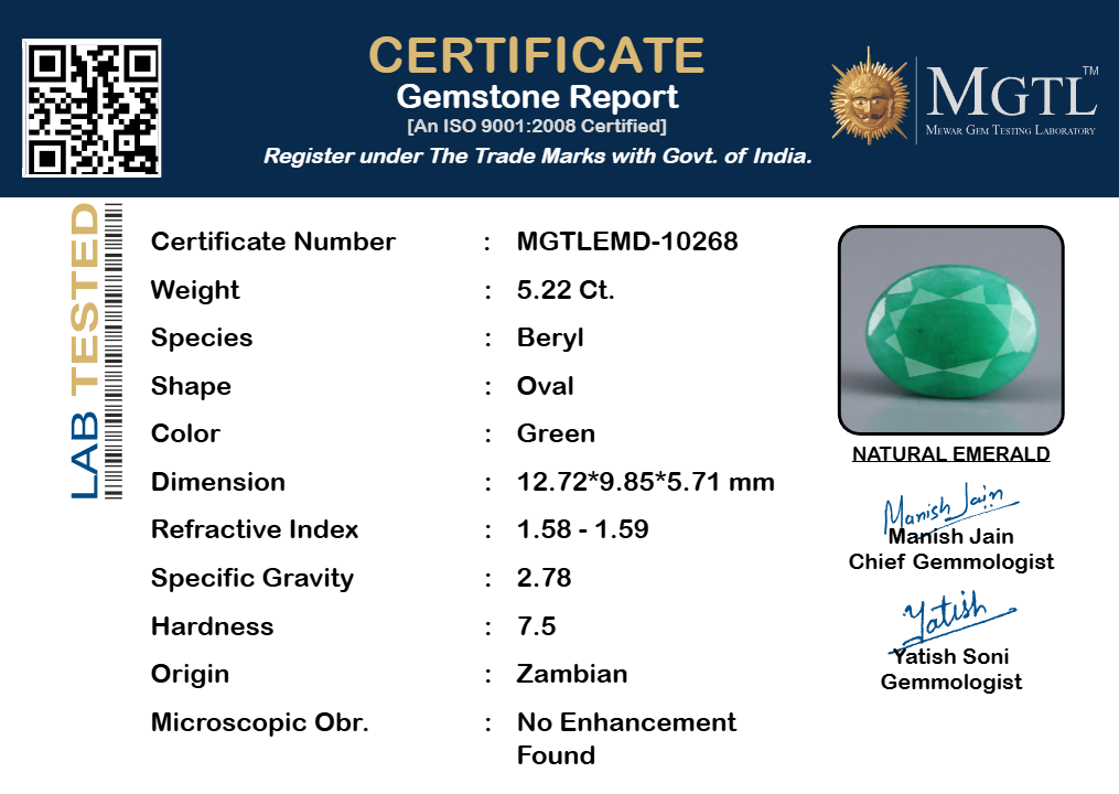 Zambian Emerald - 5.22 Carat Fine Quality EMD-10268