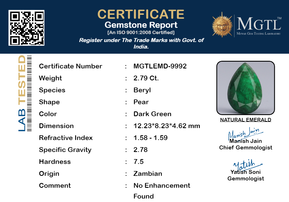 Zambian Emerald - 2.79 Carat Prime Quality EMD-9992