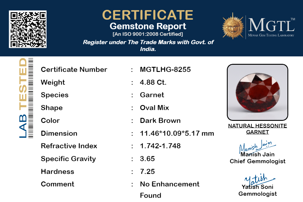 Ceylon Hessonite Garnet  4.88 Carat Limited Quality HG-8255
