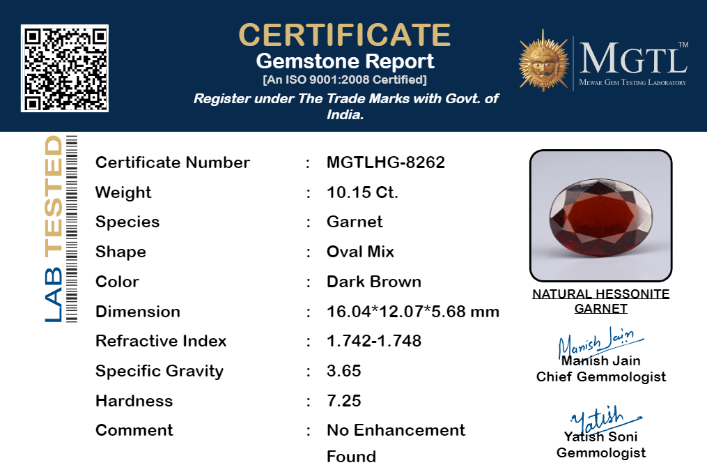 Ceylon Hessonite Garnet  10.15 Carat Limited Quality  HG-8262