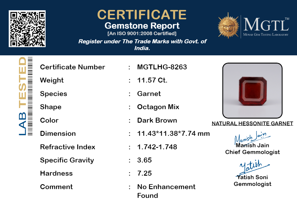 African Hessonite Garnet - 11.57 Carat Prime Quality HG-8263