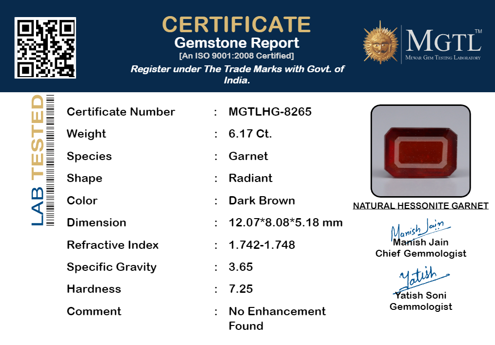 African Hessonite Garnet - 6.17 Carat Prime Quality HG-8265
