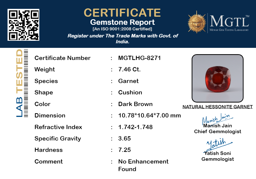 African Hessonite Garnet - 7.46 Carat Prime Quality HG-8271