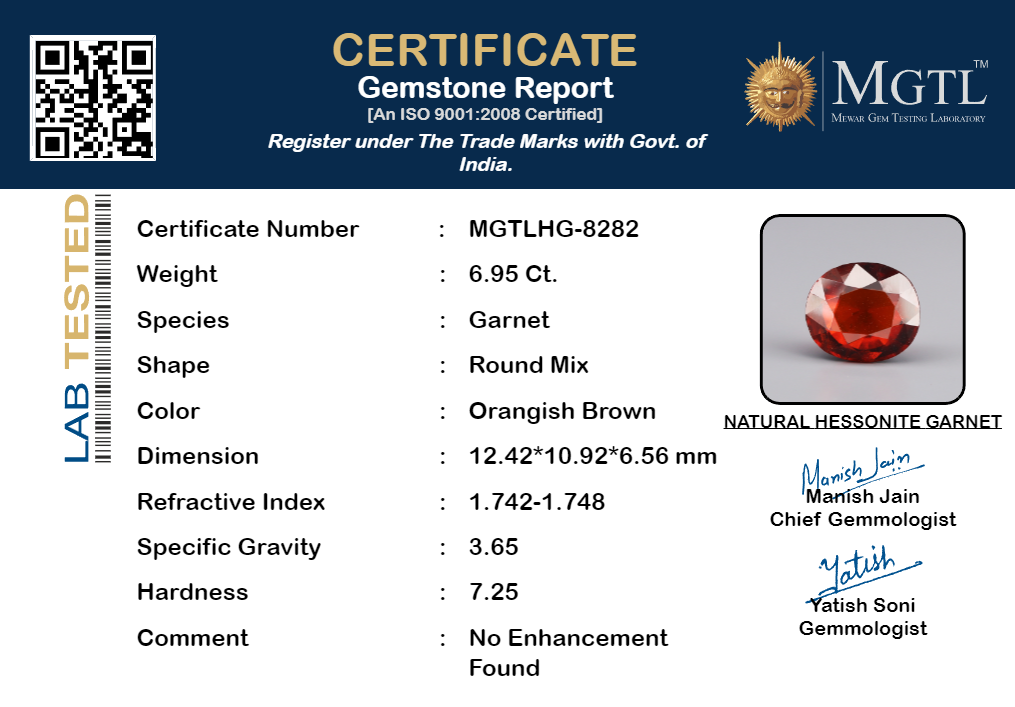 Ceylon Hessonite Garnet - 6.95 Carat Limited Quality HG-8282