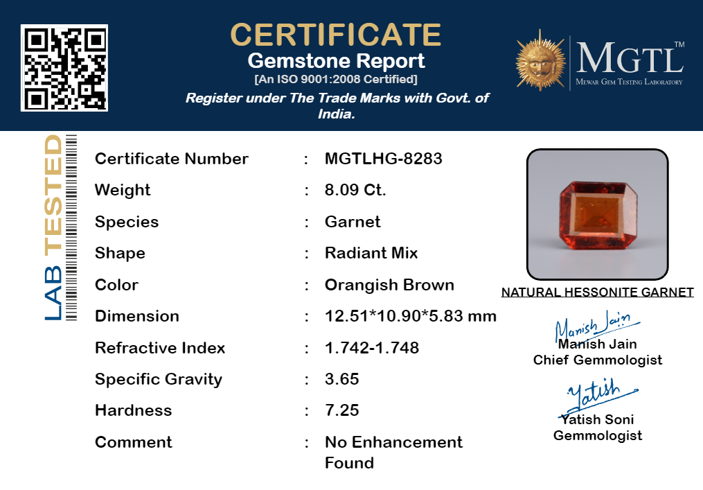 Ceylon Hessonite Garnet - 8.09 Carat Limited Quality HG-8283