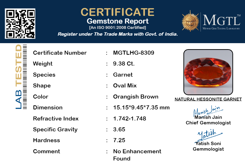 Ceylon Hessonite Garnet - 9.38 Carat Limited Quality HG-8309