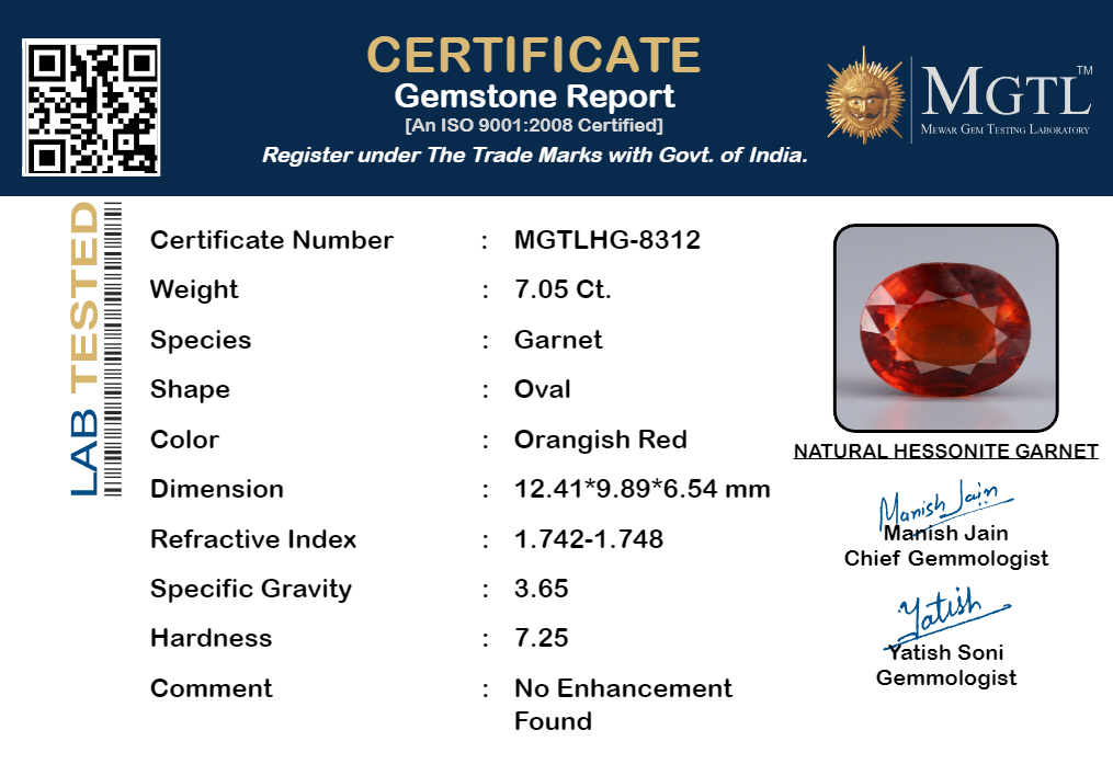 Ceylon Hessonite Garnet - 7.05 Carat Prime Quality HG-8312