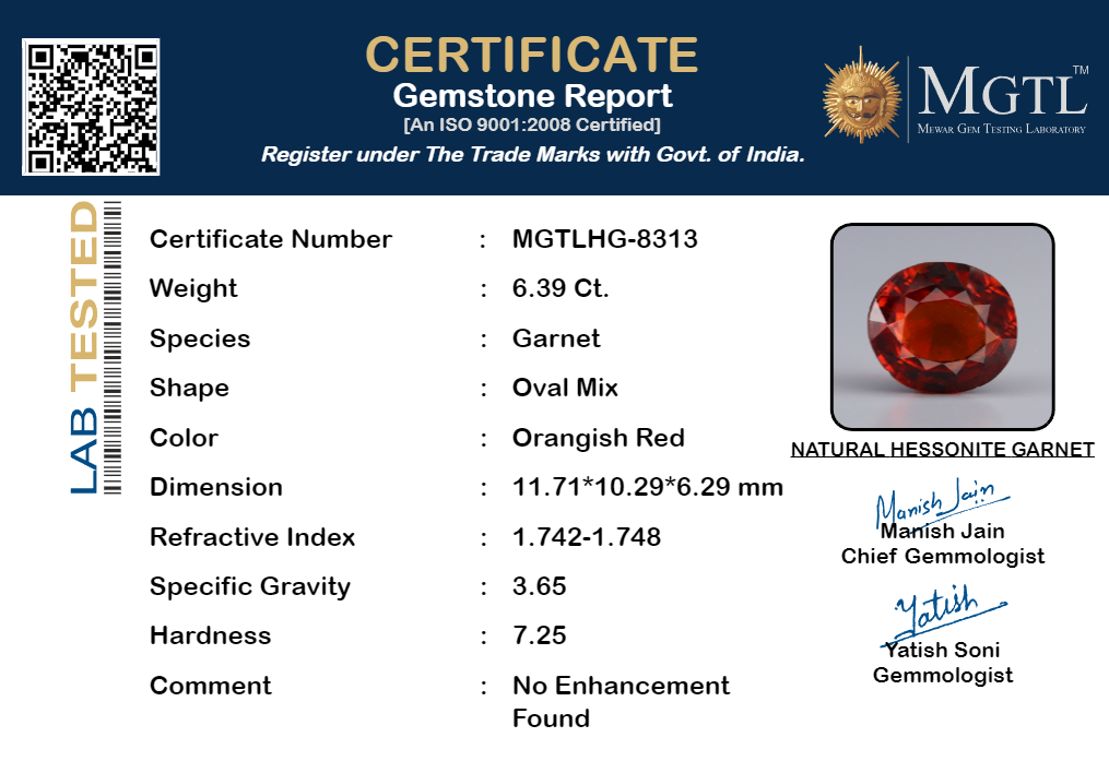Ceylon Hessonite Garnet - 6.39 Carat Prime Quality HG-8313