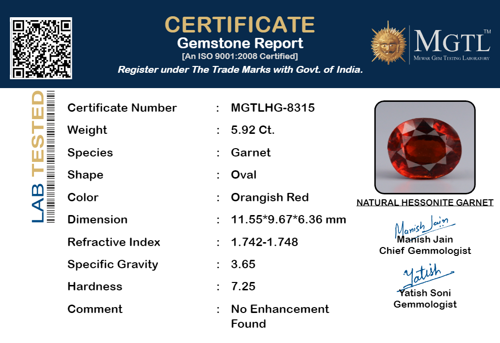 Ceylon Hessonite Garnet - 5.92 Carat Prime Quality HG-8315