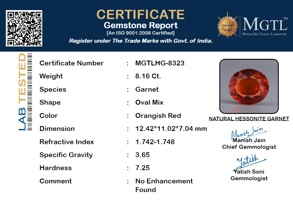 Ceylon Hessonite Garnet - 8.16 Carat Limited Quality HG-8323