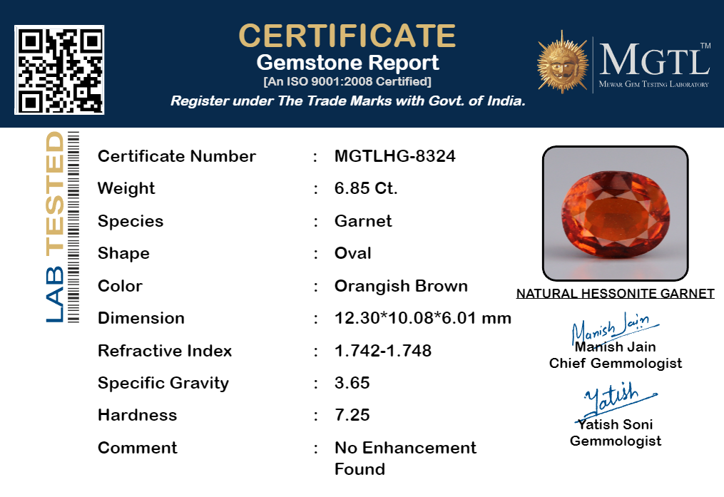 Ceylon Hessonite Garnet - 6.85 Carat Limited Quality HG-8324