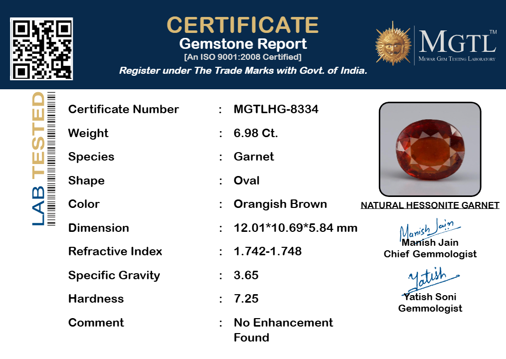 Ceylon Hessonite Garnet - 6.98 Carat Limited Quality HG-8334