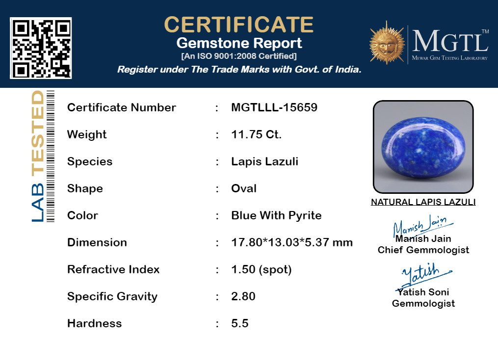 Natural Lapis Lazuli - 11.75 Carat Limited Quality LL-15659