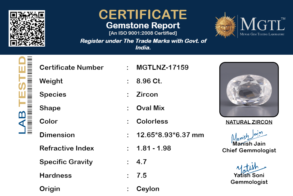 Ceylon Natural Zircon - 8.96 Carat Limited Quality NZ-17159