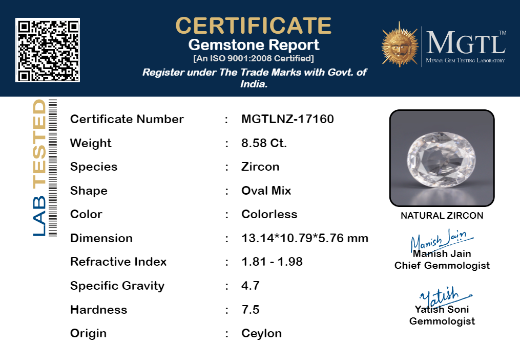 Ceylon Natural Zircon - 8.58 Carat Rare Quality NZ-17160