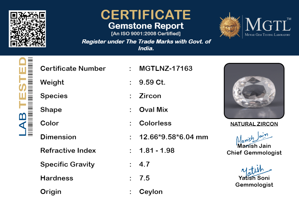 Ceylon Natural Zircon - 9.59 Carat Limited Quality NZ-17163