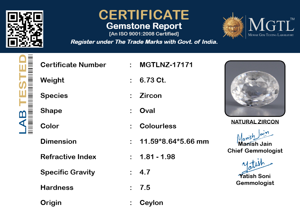 Ceylon Natural Zircon - 6.73 Carat Rare Quality NZ-17171
