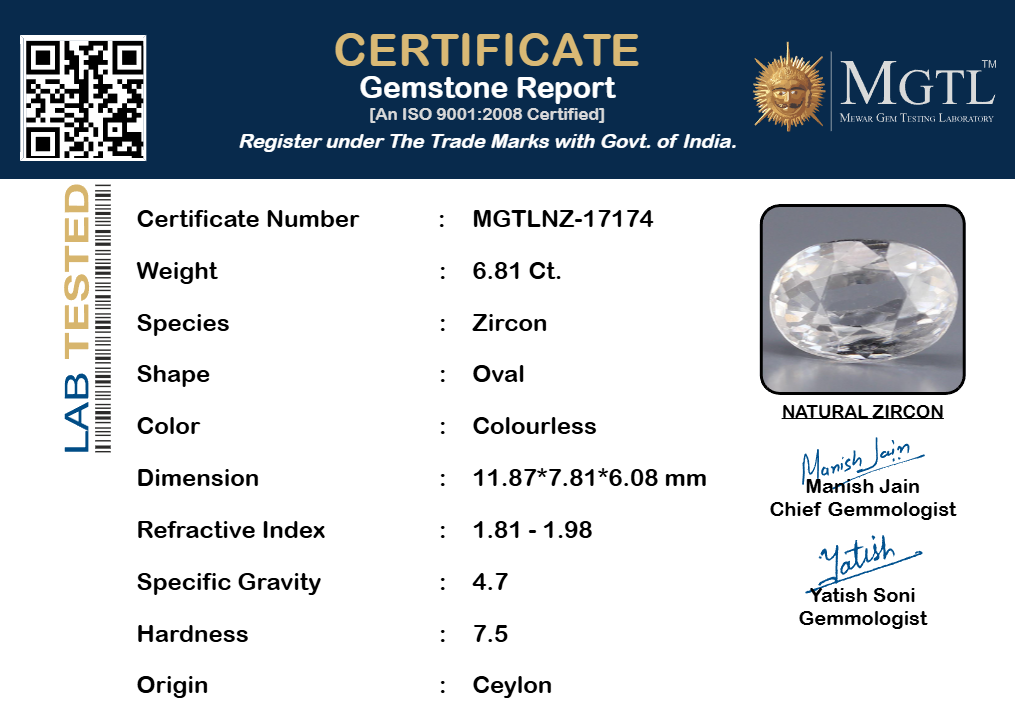 Ceylon Natural Zircon - 6.81 Carat Rare Quality NZ-17174
