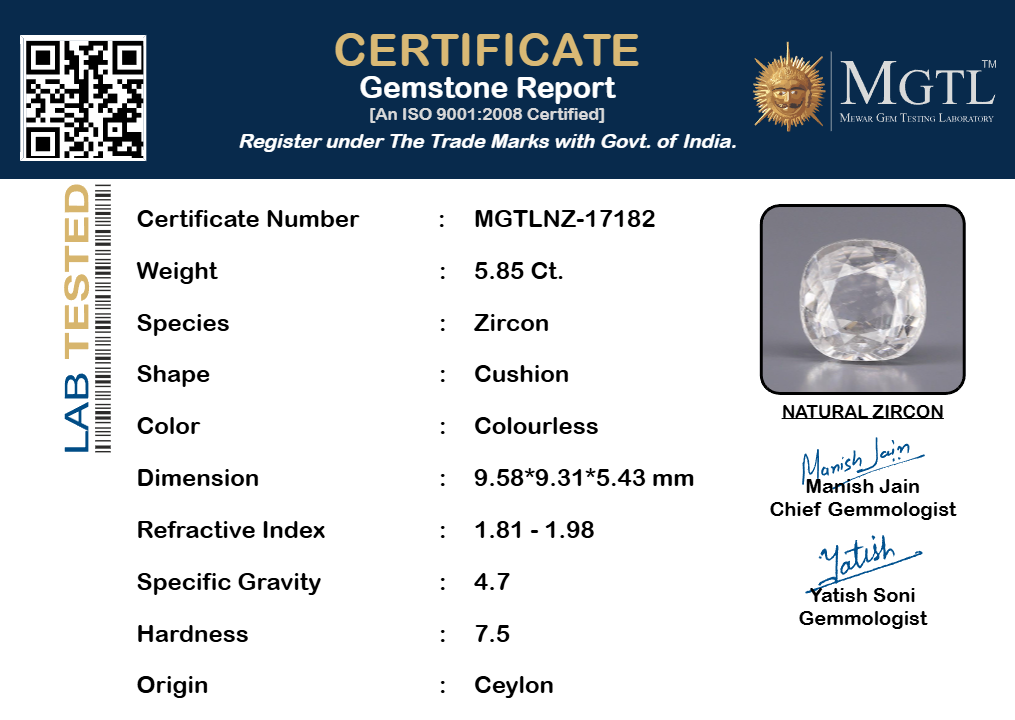 Ceylon Natural Zircon - 5.85 Carat Rare Quality NZ-17182