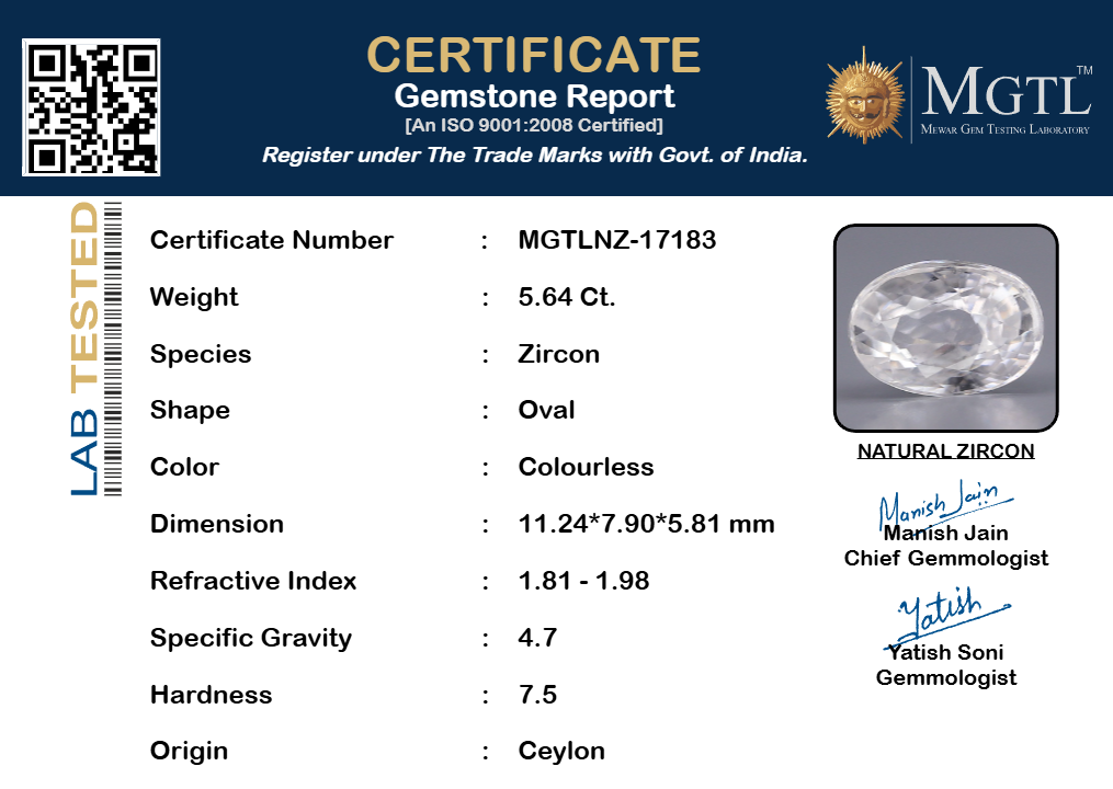 Ceylon Natural Zircon - 5.64 Carat Rare Quality NZ-17183