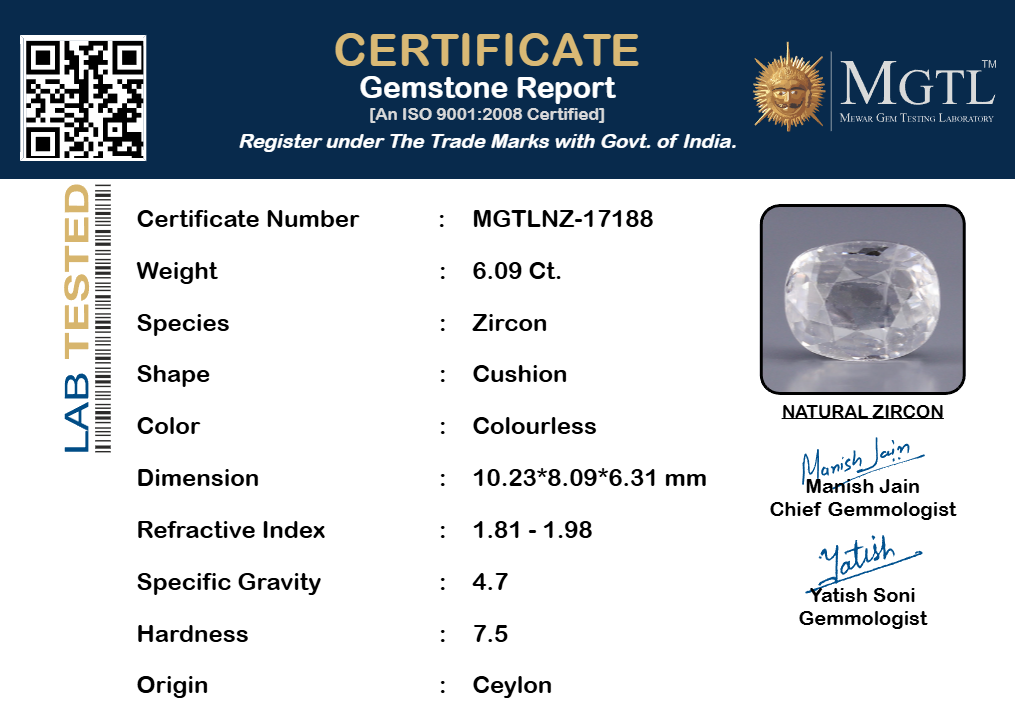 Ceylon Natural Zircon - 6.09 Carat Rare Quality NZ-17188