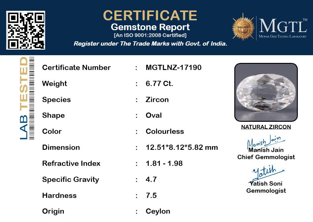 Ceylon Natural Zircon - 6.77 Carat Limited Quality NZ-17190