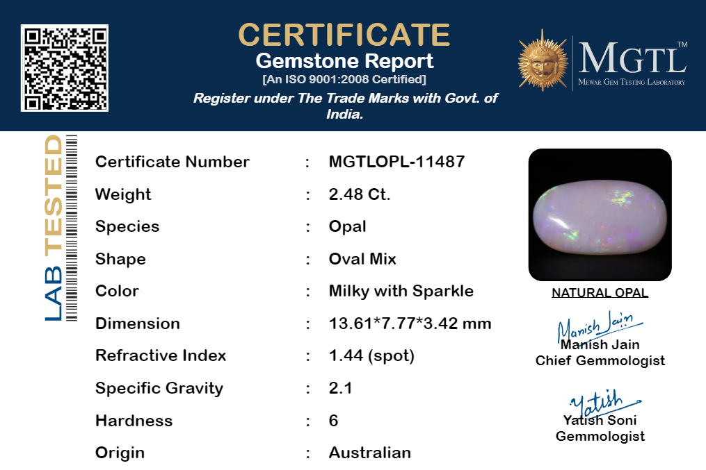 Australian Opal - 2.48 Carat Prime Quality OPL-11487