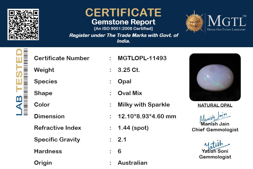 Australian Opal - 3.25 Carat Prime Quality OPL-11493