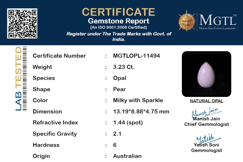 Australian Opal - 3.23 Carat Prime Quality OPL-11494