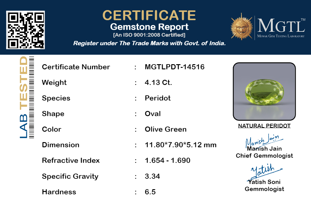 Peridot - 4.13 Carat Limited Quality PDT-14516