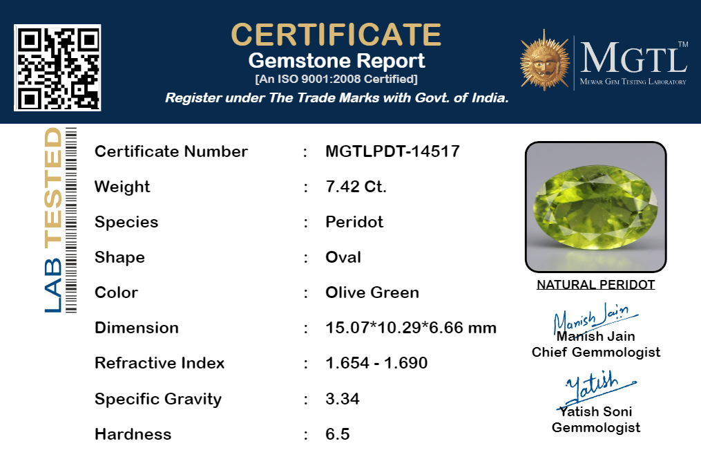 Peridot - 7.42 Carat Limited Quality PDT-14517