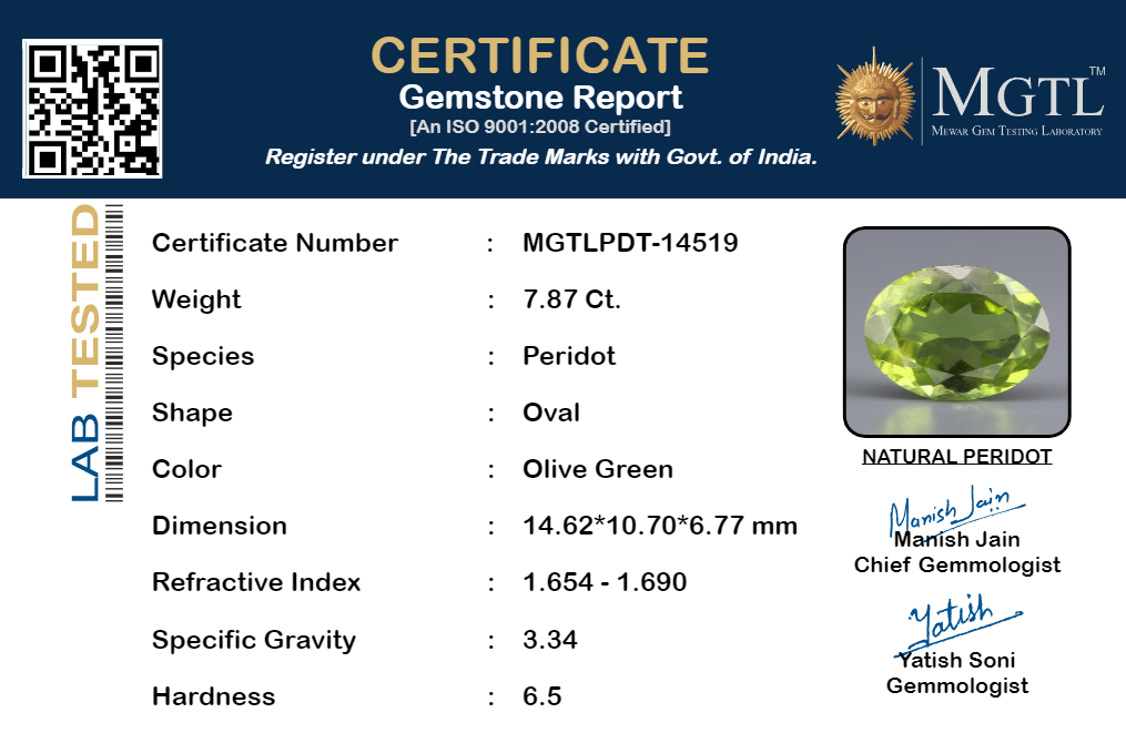 Peridot - 7.87 Carat Limited Quality PDT-14519