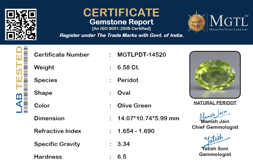 Peridot - 6.58 Carat Limited Quality PDT-14520