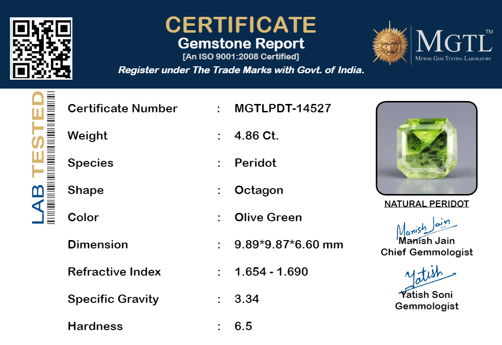 Peridot - 4.86 Carat Prime Quality PDT-14527