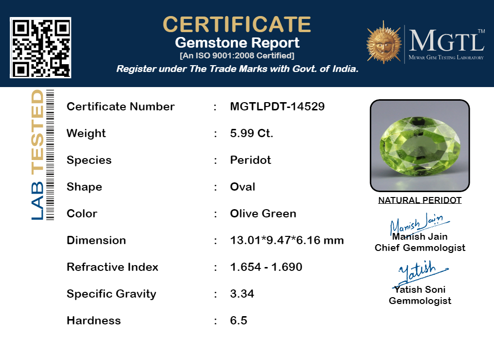 Peridot - 5.99 Carat Prime Quality PDT-14529